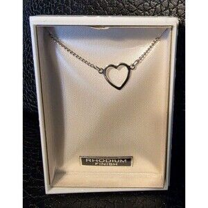 Heart Necklace Rhodium Finish Silver Tone 16" In Original Box Vintage